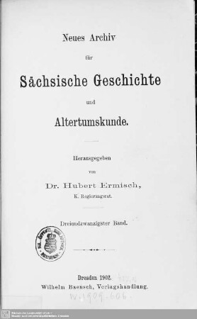 23.1902: Neues Archiv für sächsische Geschichte