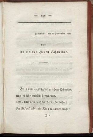 XXI. An meinen Herrn Schneider.