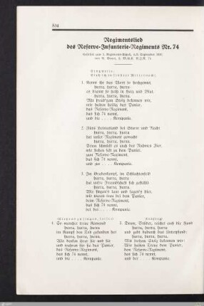 Regimentslied des Reserve-Infanterie-Regiments Nr. 74