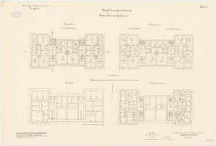 Kavallerie Kasernement II, Danzig-Langfuhr Familienwohnhaus: Grundriss Bankett, KG, EG, 1. OG, 1:100