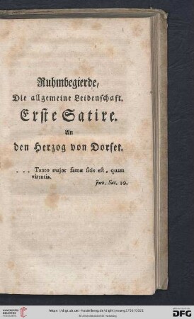 Erste Satire: An den Herzog von Dorset