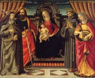 Thronende Maria mit dem segnendem Kind und Heiligen