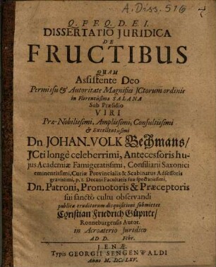 Dissertatio Iuridica De Fructibus