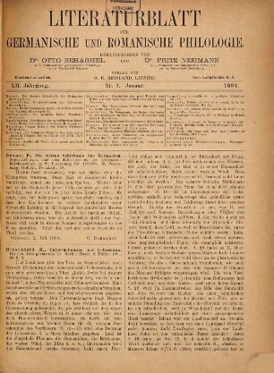 Literaturblatt für germanische und romanische Philologie. 12. 1891