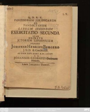 Positionum Iuridicarum Ad Pandectarum Librum Secundum Exercitatio Secunda