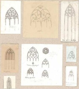 Hoffstadt, Friedrich; Kassette 3: Mappe V.2, Spitzgewölbte Fenster (1229-1243) - u. a. Kirchheim, Augsburg, Ansbach ?, Hauptkirche in Nördlingen (Ansichten, Teilansichten, Detail)