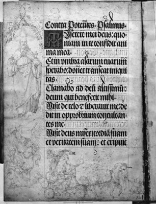 Gebetbuch Kaiser Maximilians I. — Christus, darunter Engel Michael im Kampfe mit dem Höllendrachen, König in Ziegenbockwagen, Folio 26verso