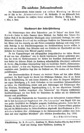 Die nächsten Johanniterabende