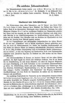 Die nächsten Johanniterabende