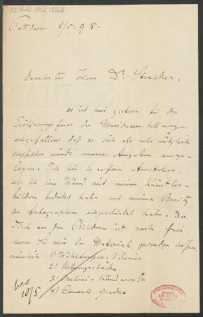 Brief an B. Schott's Söhne : 08.05.1898