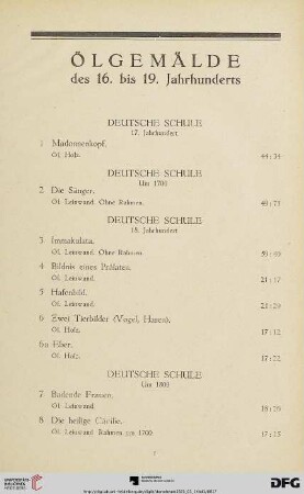 Ölgemälde des 16. bis 19. Jahrhunderts (Nr. 1-111)