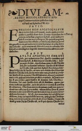 Divi Ambrosii Mediolanensis Episcopi Commentarij in epistolam beati Pauli ad Ephesios