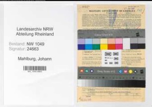 Entnazifizierung Johann Mahlburg , geb. 06.10.1900 (Lademeister)