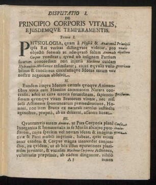 Disputatio I. De Principio Corporis Vitalis, Eiusdemque Temperamentis.