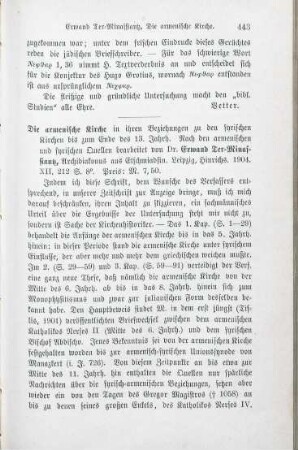 443-444 [Rezension] Ter-Minasyan, Ervand, Die armenische Kirche in ihren Beziehungen zu den syrischen Kirchen bis zum Ende des 13. Jahrhunderts