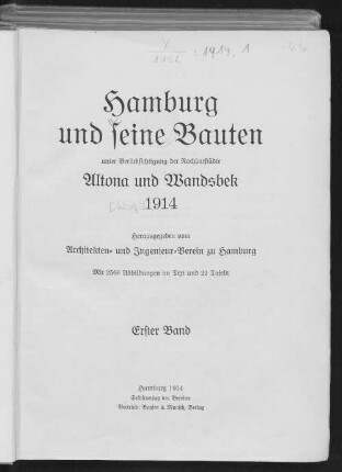 1914,1: Hamburg und seine Bauten 1914, Bd. 1