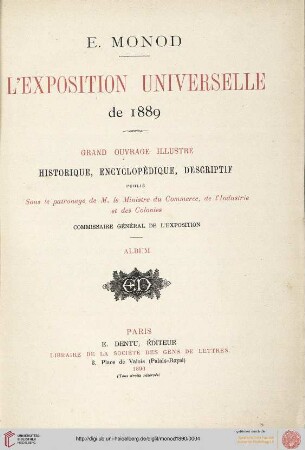 Album: L' Exposition Universelle de 1889: Grand ouvrage illustré, historique, encyclopédique, descriptif: L'Exposition Universelle de 1889