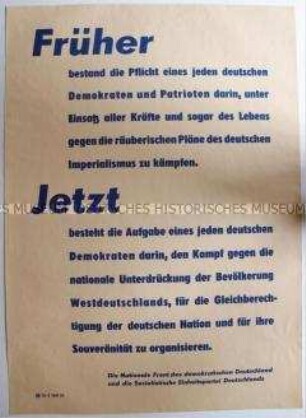 Maueranschlag der Nationalen Front und der SED mit Propaganda für die deutsche Einheit