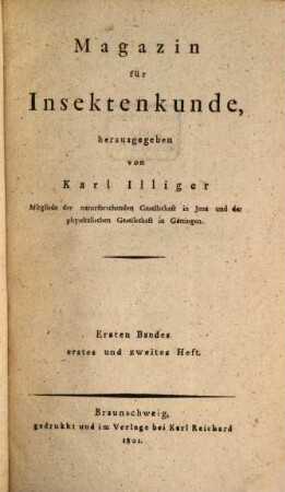 Magazin für Insektenkunde, 1. 1802