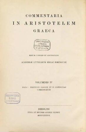 Porphyrii Isagoge et in Aristotelis categorias commentarium