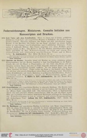 Federzeichnungen. Miniaturen. Gemalte Initialen aus Manuscripten und Drucken (Nr. 2058-2160)