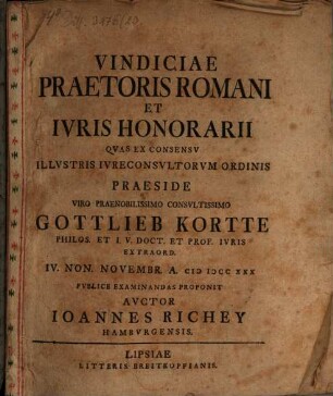 Vindiciae praetoris Romani et ivris honorarii