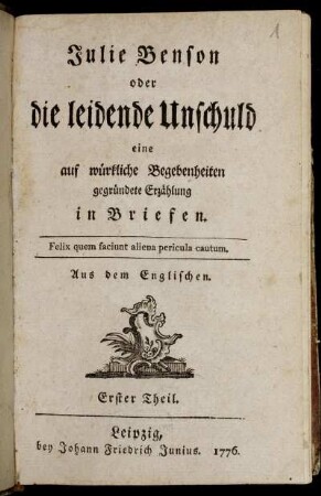 Erster Theil: Julie Benson oder die leidende Unschuld. Erster Theil