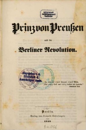 Der Prinz von Preußen und die Berliner Revolution