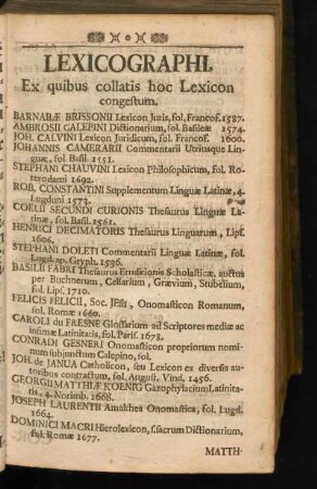 Lexicographi, Ex quibus collatis hoc Lexicon congestum