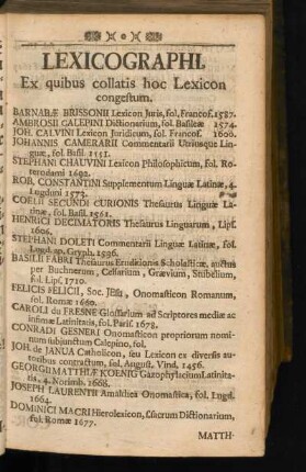 Lexicographi, Ex quibus collatis hoc Lexicon congestum