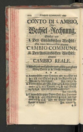 Conto di Cambio, Oder: Wechsel-Rechnung.
