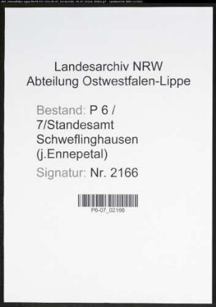 Heiratsregister Standesamt Schweflinghausen