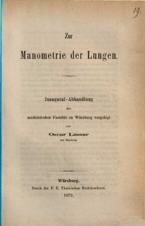 Zur Manometrie der Lungen