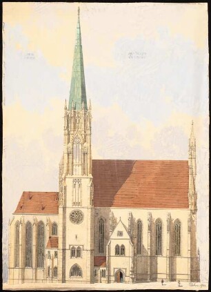 Turm zum Dom, Brünn: Perspektivische Ansicht der Südseite