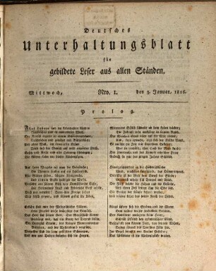 Deutsches Unterhaltungsblatt für gebildete Leser aus allen Ständen. 1816