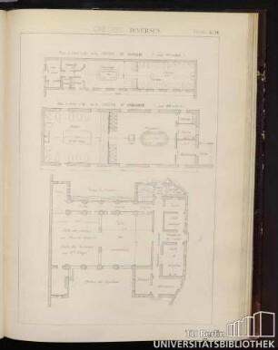 Planche No. 36 Crèches diverses. Plan à 0,005m. p.M. de la crèche S.te Rosalie (pour 50 énfants). Plan à 0,007m. p.M. de la crèche S.te Genevieve (pour 40 énfants)
