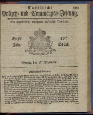 49tes Stueck, Montag den 5ten December 1803