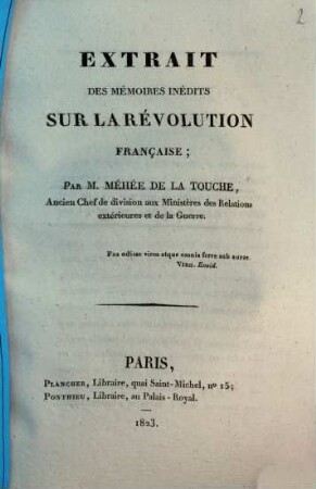 Extrait des mémoires inédits sur la Révolution Française