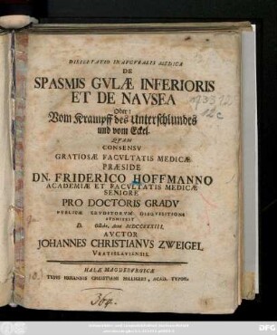 Dissertatio Inavgvralis Medica De Spasmis Gvlæ Inferioris Et De Navsea Oder: