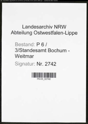 Heiratsregister Standesamt Bochum-Weitmar