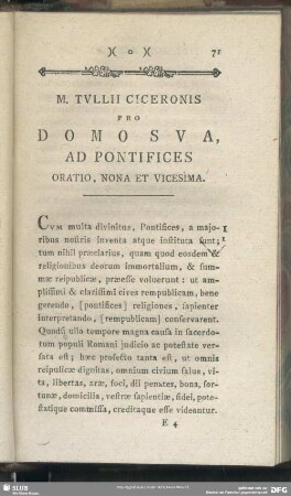 Pro Domo Sua, Ad Pontifices Oratio Nona Et Vicesima