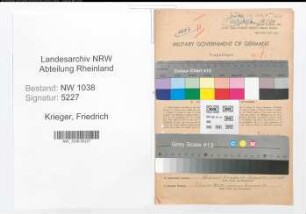 Entnazifizierung Friedrich Krieger , geb. 13.04.1902 (Postbeamter)