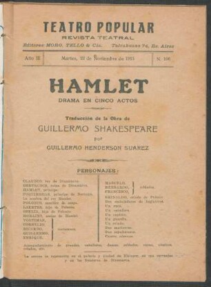 3.1921=Nr. 106: Hamlet : drama en cinco actos