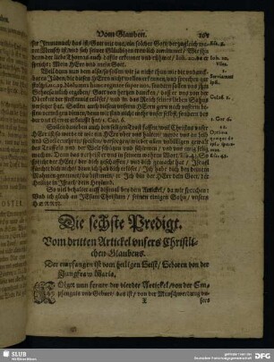Die sechste Predigt. Vom dritten Artickel unsers Christlichen Glaubens