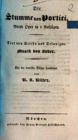 Die Stumme von Portici : große Oper in 5 Aufzügen