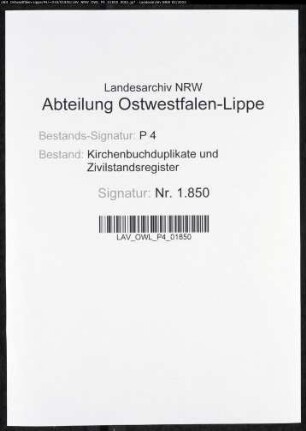 Kirchenbuchduplikat der katholischen Provinzial-Pflegeanstalt Geseke (T 1852, T 1855, T 1856-1874). (Gemeinde: Geseke, katholische Provinzial-Pflegeanstalt)