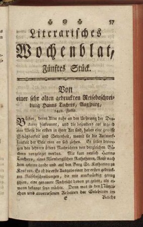 Literarisches Wochenblat, Fünftes Stück.
