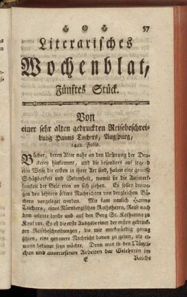 Literarisches Wochenblat, Fünftes Stück.