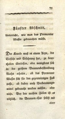 Fünfter Abschnitt. Unterricht, wie man das Pyrmonter Wasser gebrauchen müsse.