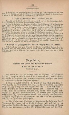 Regulativ, betreffend den Betrieb der Spielkarten-Fabriken. Vom 19. Juni 1868